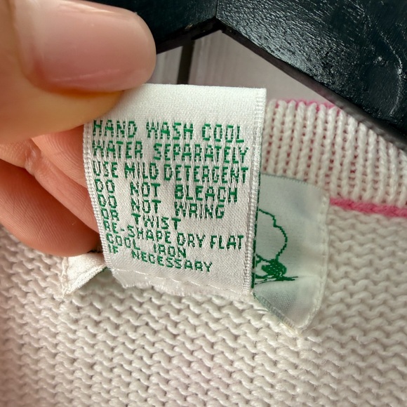 Quacker Factory pink and white cardigan with floral and hat designs. Size L - Picture 7 of 11